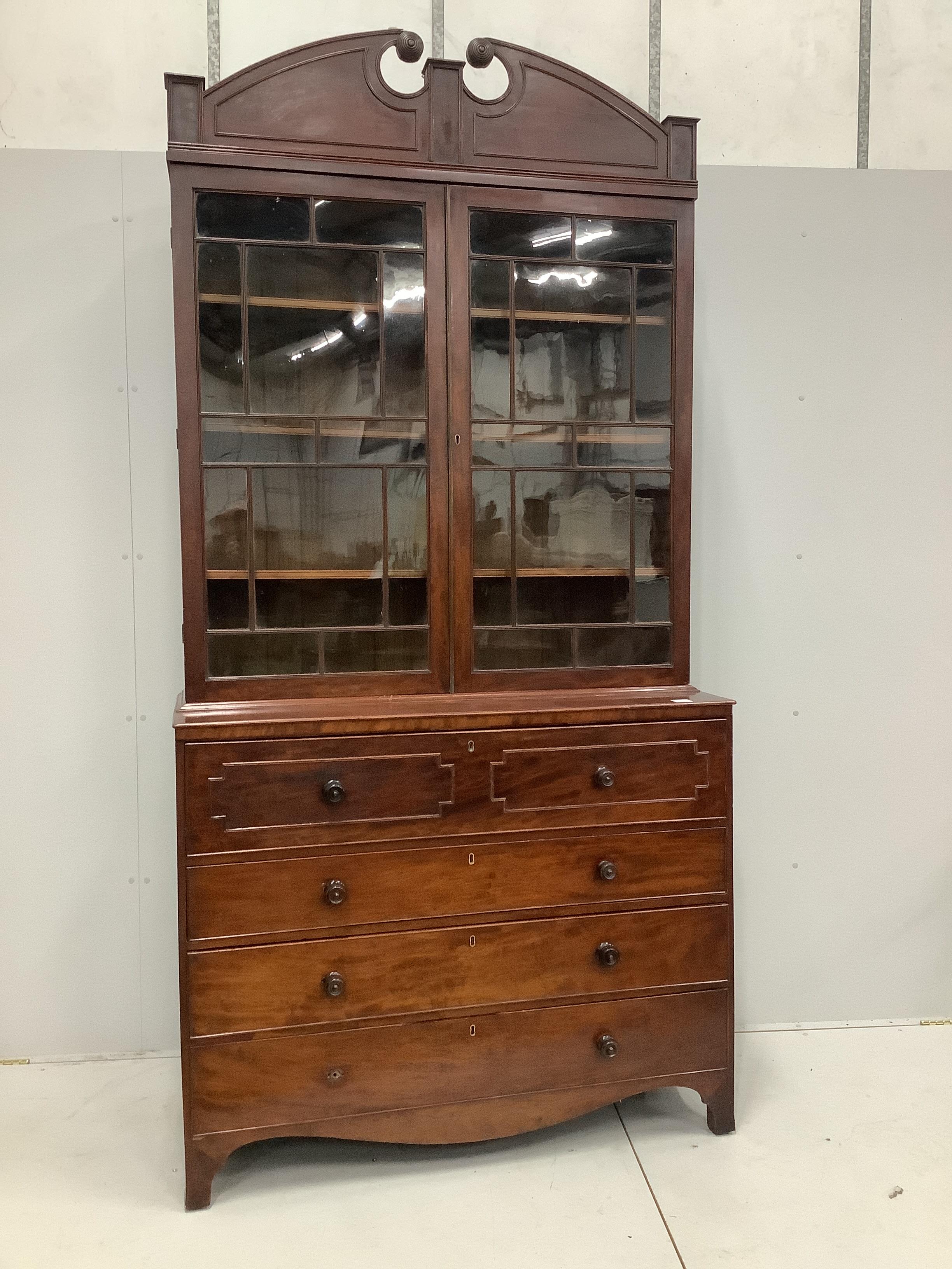 A Regency mahogany secretaire bookcase, width 123cm, depth 53cm, height 248cm